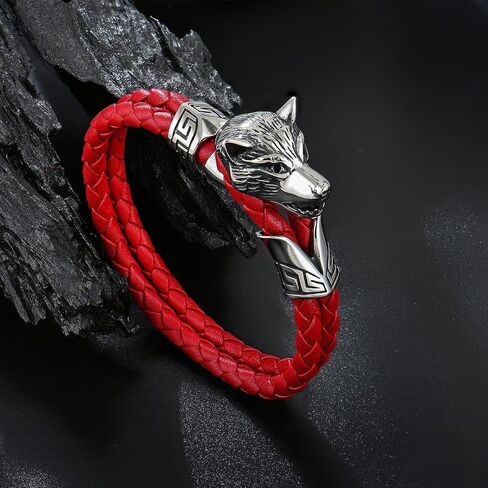 Wolf Bracelet Stainless Steel Leather Braided Bracelet Punk Jewelry for Mens in Saudi Arabia