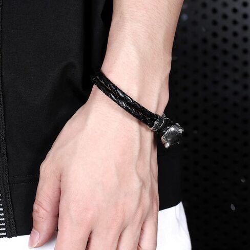 Wolf Bracelet Stainless Steel Leather Braided Bracelet Punk Jewelry for Mens in Saudi Arabia