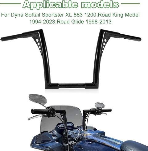ارتفاع مقود الدراجة النارية Ape Hangers - Ohhmoto بقطر 1-1/4 بوصة شريط مقود رياضي لـ XL 1200 883 Dyna Softail Touring Road Glide Road King Models (14 بوصة كروم) in Kuwait