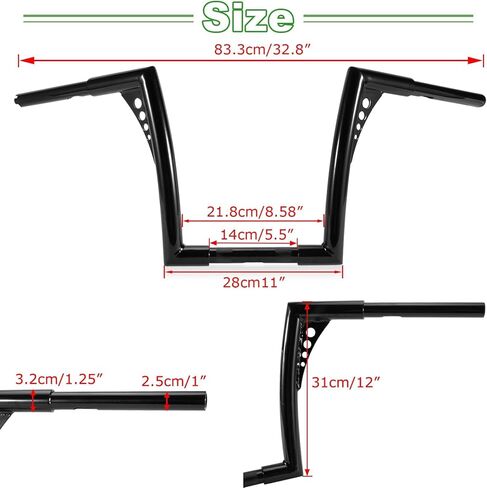 ارتفاع مقود الدراجة النارية Ape Hangers - Ohhmoto بقطر 1-1/4 بوصة شريط مقود رياضي لـ XL 1200 883 Dyna Softail Touring Road Glide Road King Models (14 بوصة كروم) in Kuwait