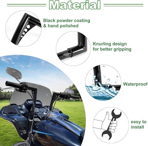 ارتفاع مقود الدراجة النارية Ape Hangers - Ohhmoto بقطر 1-1/4 بوصة شريط مقود رياضي لـ XL 1200 883 Dyna Softail Touring Road Glide Road King Models (14 بوصة كروم) in Kuwait