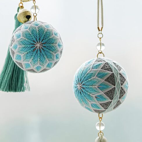 EEE ELECRELIVE DIY Embroidery Kit Temari Ball Set with 45mm Round Ball, Cotton Threads, Tassels, Bowknot, Needles Assorted DIY Finding Tools for Art Crafts Bag Decor, Champagne Yellow (with Manual) in Kuwait