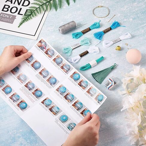 EEE ELECRELIVE DIY Embroidery Kit Temari Ball Set with 45mm Round Ball, Cotton Threads, Tassels, Bowknot, Needles Assorted DIY Finding Tools for Art Crafts Bag Decor, Champagne Yellow (with Manual) in Kuwait