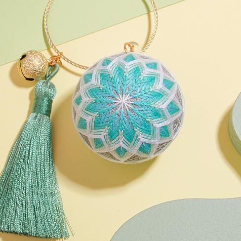 EEE ELECRELIVE DIY Embroidery Kit Temari Ball Set with 45mm Round Ball, Cotton Threads, Tassels, Bowknot, Needles Assorted DIY Finding Tools for Art Crafts Bag Decor, Champagne Yellow (with Manual) in Kuwait