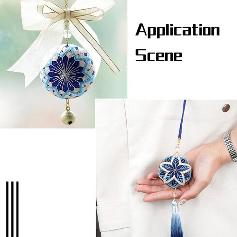 EEE ELECRELIVE DIY Embroidery Kit Temari Ball Set with 45mm Round Ball, Cotton Threads, Tassels, Bowknot, Needles Assorted DIY Finding Tools for Art Crafts Bag Decor, Champagne Yellow (with Manual) in Kuwait