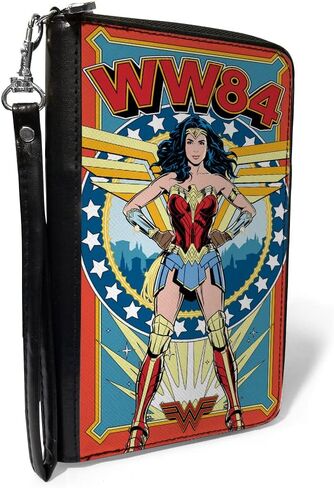 Buckle-Down DC Comics Wallet, Zip Around, Wonder Woman WW84 Standing Pose Stars Reds Yellows Blues, Vegan Leather in Saudi Arabia