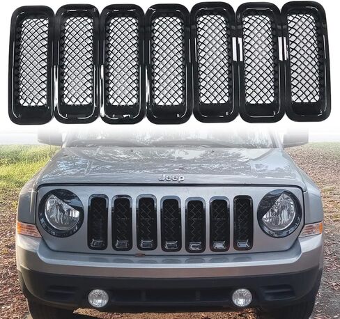 Bolaxin كروم أسود شبكة أمامية مصبغة شبكة مصبغة إدراج عدة متوافقة مع جيب باتريوت 2011-2017 (7 قطع) in Kuwait