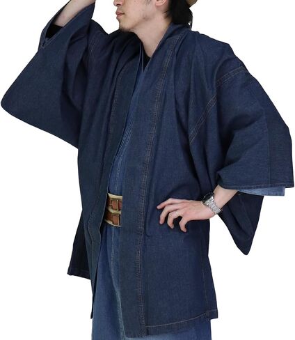 Mens Traditional Japanese Haori, Outerwear Soft Denim Jacket in Saudi Arabia