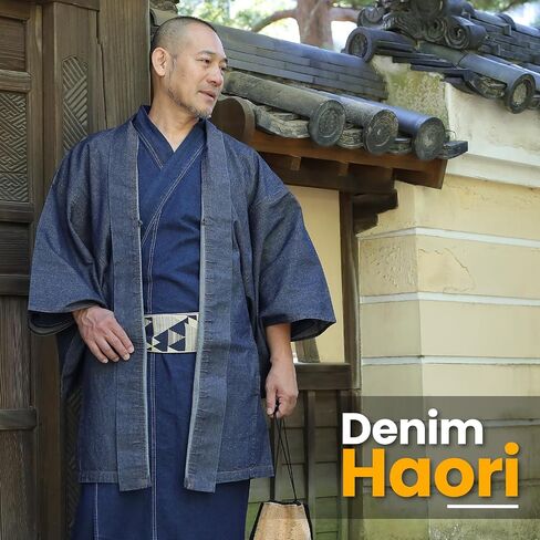 Mens Traditional Japanese Haori, Outerwear Soft Denim Jacket in Saudi Arabia