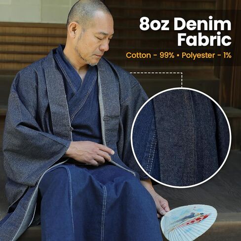 Mens Traditional Japanese Haori, Outerwear Soft Denim Jacket in Saudi Arabia