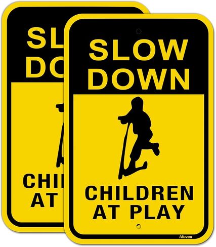 Slow Children at Play Signs Kids Playing Sign Reflective Metal Children Playing Safety Sign 12" x 18" Slow Down Neighborhood Street Yard Sign Rust Free Aluminum Outdoor Use 2 Pack in Saudi Arabia