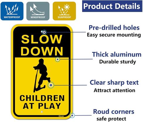 Slow Children at Play Signs Kids Playing Sign Reflective Metal Children Playing Safety Sign 12" x 18" Slow Down Neighborhood Street Yard Sign Rust Free Aluminum Outdoor Use 2 Pack in Saudi Arabia