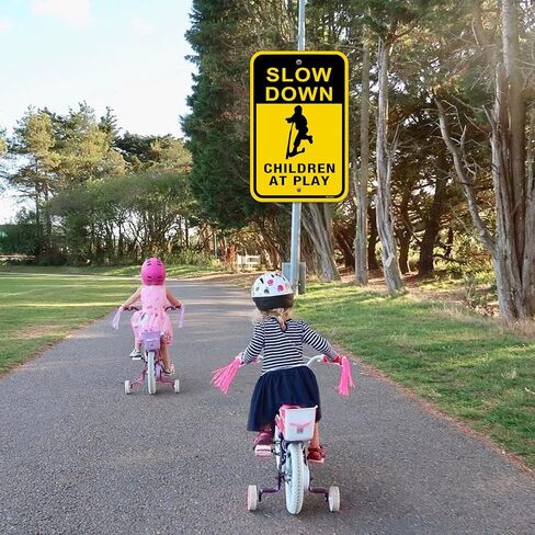 Slow Children at Play Signs Kids Playing Sign Reflective Metal Children Playing Safety Sign 12" x 18" Slow Down Neighborhood Street Yard Sign Rust Free Aluminum Outdoor Use 2 Pack in Saudi Arabia