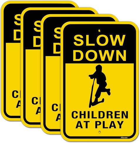 Slow Children at Play Signs Kids Playing Sign Reflective Metal Children Playing Safety Sign 12" x 18" Slow Down Neighborhood Street Yard Sign Rust Free Aluminum Outdoor Use 2 Pack in Saudi Arabia