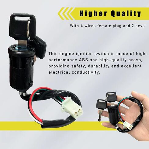 Motorcycle Ignition Switch, 4 Wire Pin Ignition Switch with 2 Keys, Key Locking Starter Switch Replacement for 50cc to 250cc Go Kart ATV Dirt Bike Scooter Motorcycle in Saudi Arabia