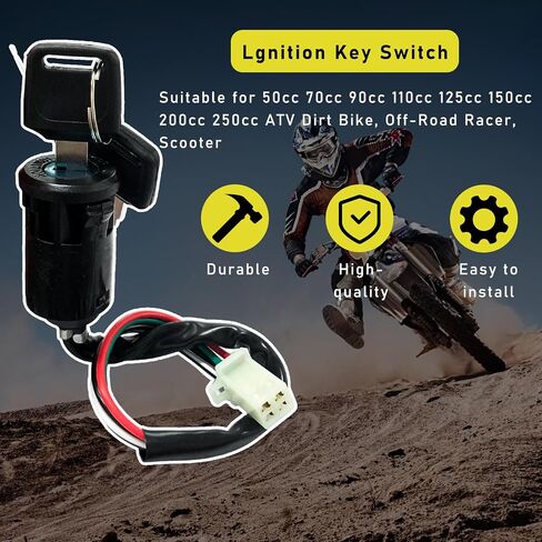 Motorcycle Ignition Switch, 4 Wire Pin Ignition Switch with 2 Keys, Key Locking Starter Switch Replacement for 50cc to 250cc Go Kart ATV Dirt Bike Scooter Motorcycle in Saudi Arabia