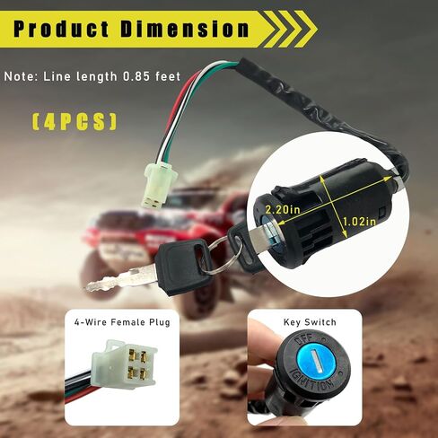 Motorcycle Ignition Switch, 4 Wire Pin Ignition Switch with 2 Keys, Key Locking Starter Switch Replacement for 50cc to 250cc Go Kart ATV Dirt Bike Scooter Motorcycle in Saudi Arabia