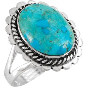 Turquoise Ring Sterling Silver 925 Genuine Gemstones Size 6 to 11