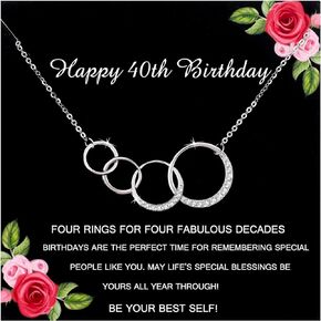 925 Sterling Silver Four Circle Necklace for 40th Birthday, Interlocking Circle Pendant Necklace for Women Rhinestone Rings Necklace Jewelry Gift for Mother Wife Daughter, 40 Year Old Gifts for Women