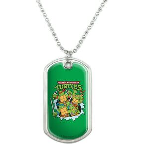 GRAPHICS & MORE Teenage Mutant Ninja Turtles Group Retro Military Dog Tag Pendant Necklace with Chain