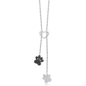 Jewelili Sterling Silver With 1/5 Cttw Black and white Diamond Pendant Necklace