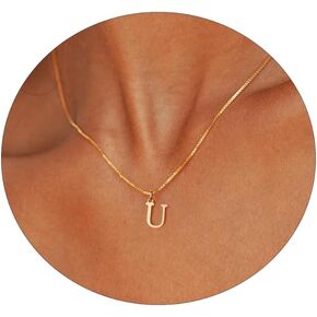 Feskive Gold Initial Necklaces for Women Teen Girls，Dainty 14k Gold Plated Letter Necklaces Cute Tiny A-Z Letter Pendant Necklace Trendy Simple Waterproof Box Chain Necklace Personalized Monogram Name Necklace for Delicate Jewelry Gift