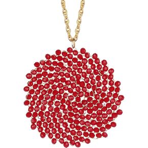 Long Pendant Necklace for Women - Womens Handmade Long Statement Beaded Crystal Large Disc Circle Pendant Gold Plated Sweater Chain Boho Necklaces