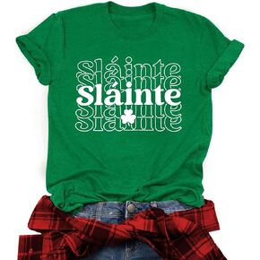 St Patricks Day Shirt Women: Slainte Shamrock Graphic Tee Clover Lucky Short Sleeve Shirts Irish Tops