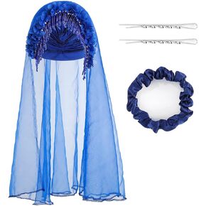 Bohend Women Flower Turban Hat Rhinestone Beaded Headwrap Beanie Pre Tied Pleated Headscarf Bonnet Tassel Veil Head Cover Cap
