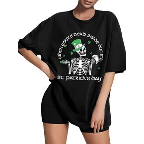 تي شيرت عيد القديس باتريك للسيدات قمصان شامروك كبيرة الحجم هدايا أيرلندية مضحكة تي شيرت كاجوال برسوم جمجمة in Kuwait