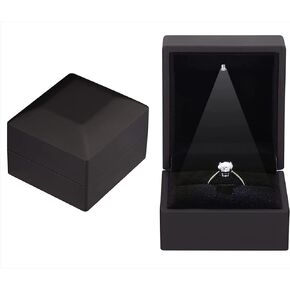 Jewelry Ring Box with LED Light Velvet Earrings Gift Box for Proposal Engagement Wedding Anniversary (Black)