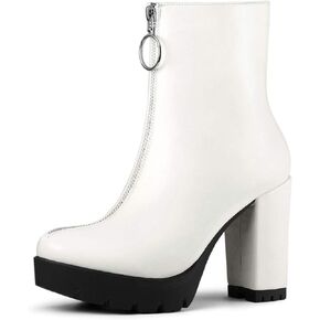 Allegra K Women's Platform Front Zip Chunky Heel Ankle Boots
