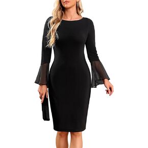 Pinup Fashion Work Dresses for Women Business Long Sleeve Fall Bodycon Pencil Knee Length Sheath Elegant Dress