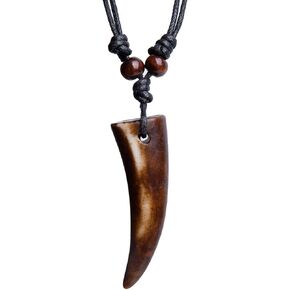 Wolf Tooth Necklace for Men，Men's Teeth Pendant Necklace Adjustable Indian Tribe Jewelry