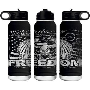 We Are Not Fearful Men 32 Ounce American Flag Double Walled Stainless Steel Insulated 32oz Water Bottle – Full 360 Degree Engraving – Engraved in USA