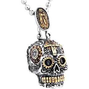INRENG Stainless Steel Sugar Skull Pendant Necklace Gothic Skeleton Pendants for Men with 24inch Chain