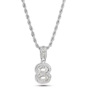 MiniJewelry Lucky Number Pendant Necklaces 0, 1, 2, 3, 4, 5, 6, 7, 8, 9 Women Family Birthday Mum Daughter Silver Tone Crystal Clear Cubic Zirconia