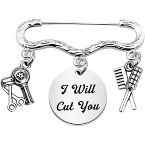 Hair Stylist Lapel Pin Hairdresser Gift Barbers Lapel Pin I Will Cut You Brooch with Comb Hair Drier Charm Present for Stylist Gift