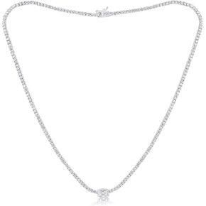 قلادة التنس Gemsme للنساء والرجال مطلية بالذهب الأبيض عيار 18 قيراط، سلسلة تنس ألماس صناعي 4.5 * 6 مم مستطيلة و1.5 مم مكعبة مستديرة من الألماس الصناعي، 16-22 بوصة in Kuwait