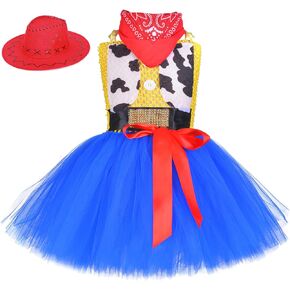 Cowgirl Costume Toddler Girls Tutu Dress Outfit Cowgirl Cosplay Skirt with Bandana Cowboy Hat Halloween Party Dress