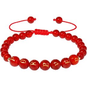 Natural Relieve Anxiety and Stress Red Agate Letter Beaded Bracelets Forever Bracelet for Women Adjustable Handmade Good Luck Charms Jewelry Amulet Love Gifts