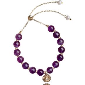 Amethyst Bracelet - Natural 8mm Beads Chakra Crystal Energy Charm Bracelet for Women - Amythestyst Protection Healing Jewelry (6.5'') Holiday Gifts for Her