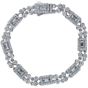 BERRICLE Sterling Silver Art Deco Cubic Zirconia CZ Chain Bracelet for Women, Rhodium Plated