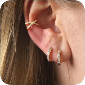 Risamil Gold Earrings for Women Dainty Small Stud Earrings Set 14k Gold Cartilage Earring Hypoallergenic Cubic Zirconia Flat Back Earrings Helix Piercing Hoop Earrings Jewelry for Women Girls