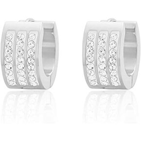 Edforce Stainless Steel Women's 3 Rows of 8 AAA Cubic Zirconia Stones Huggie Hoop Earrings in Kuwait