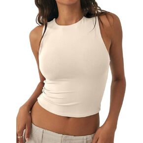 NODHUT Women's Tank Top Sexy Sleeveless High Neck Workout Crop Tops Y2k Summer Slim Fit Racer Back Halter Tops