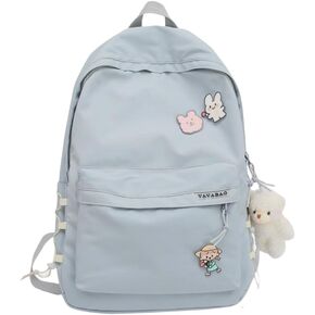 Kawaii Backpack with Cute Accessories Aesthetic 15.6 Inch Laptop Backpack Pin Plush Pendant (Black,Single Backpack)