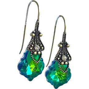 Handmade Iridescent Vintage Dangling Earrings for Woman Art Deco Austrian Crystal Jewelry Gift Box