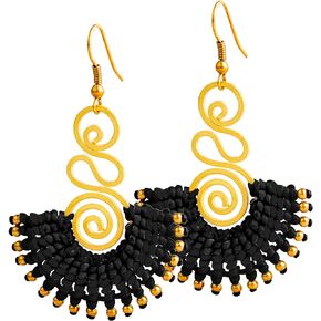 Boho Dangling Earrings for Women and Teen Girls - Handmade Cute Jewelry for a Trendy or Hippie Look, Mexican Fun Earrings for Green, Blue, Black or Red Outfits, Gold Earrings, Gift