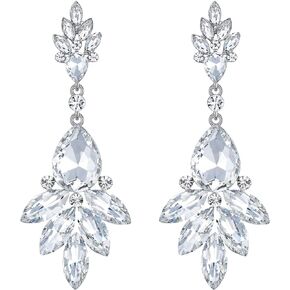 Flyonce Bridal Drop Dangle Earrings for Women, Rhinestone Crystal Floral Leaf Cluster Earrings